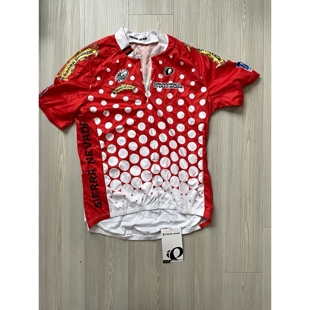 Pearl Izumi Men's Sz L Cycling Jersey Red/White Polka Dot SS Sierra Nevada NWT